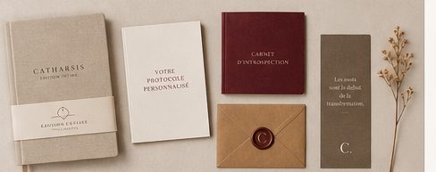 Carnets Catharsis, enveloppe scellée et cartes d'écriture